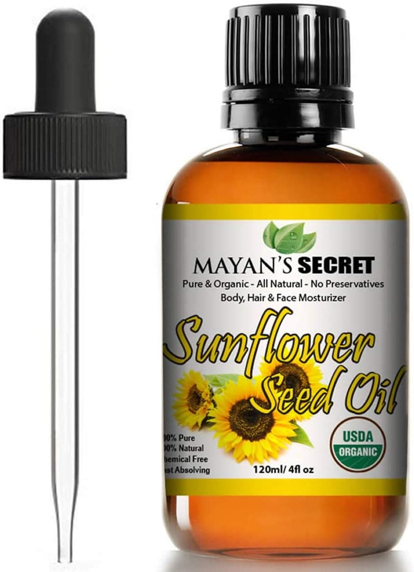 Organic sunflower seed oil bottle with dropper