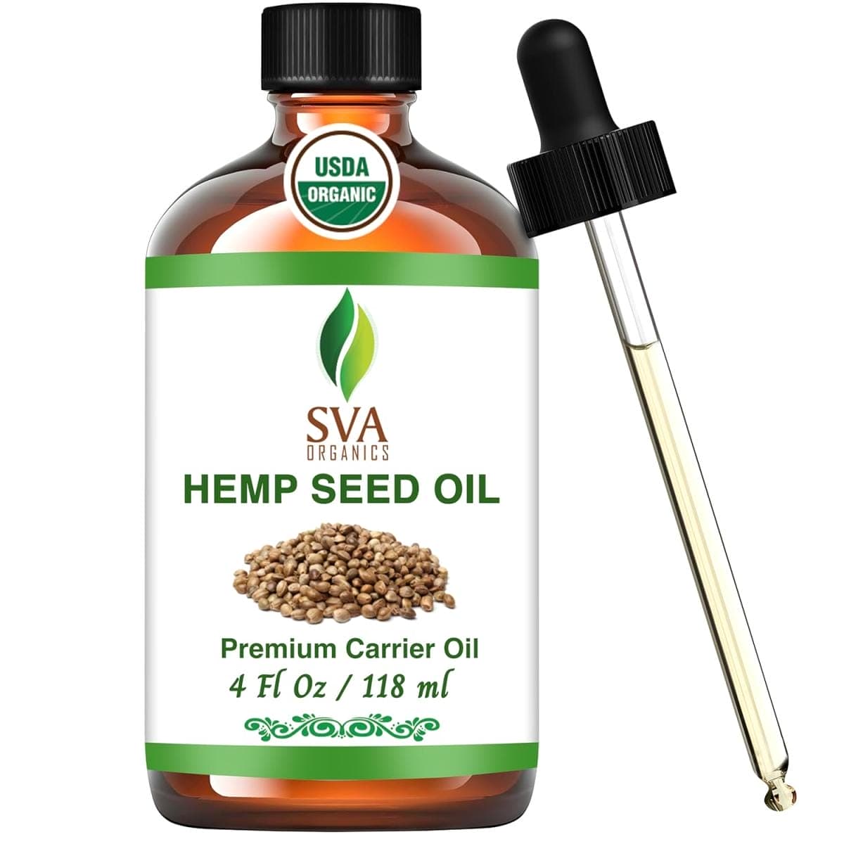 SVA Organics hemp seed oil bottle with dropper