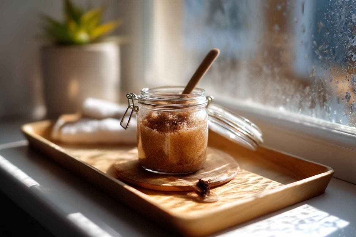 Jar of brown sugar on window sill