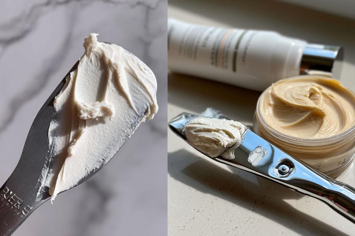Close-up of skincare cream on applicator.
