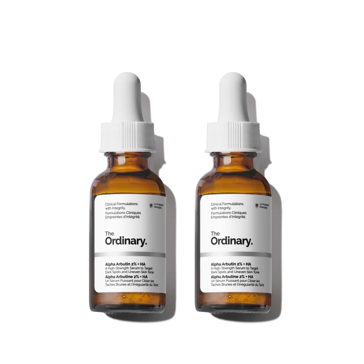 The Ordinary Alpha Arbutin serums in glass bottles