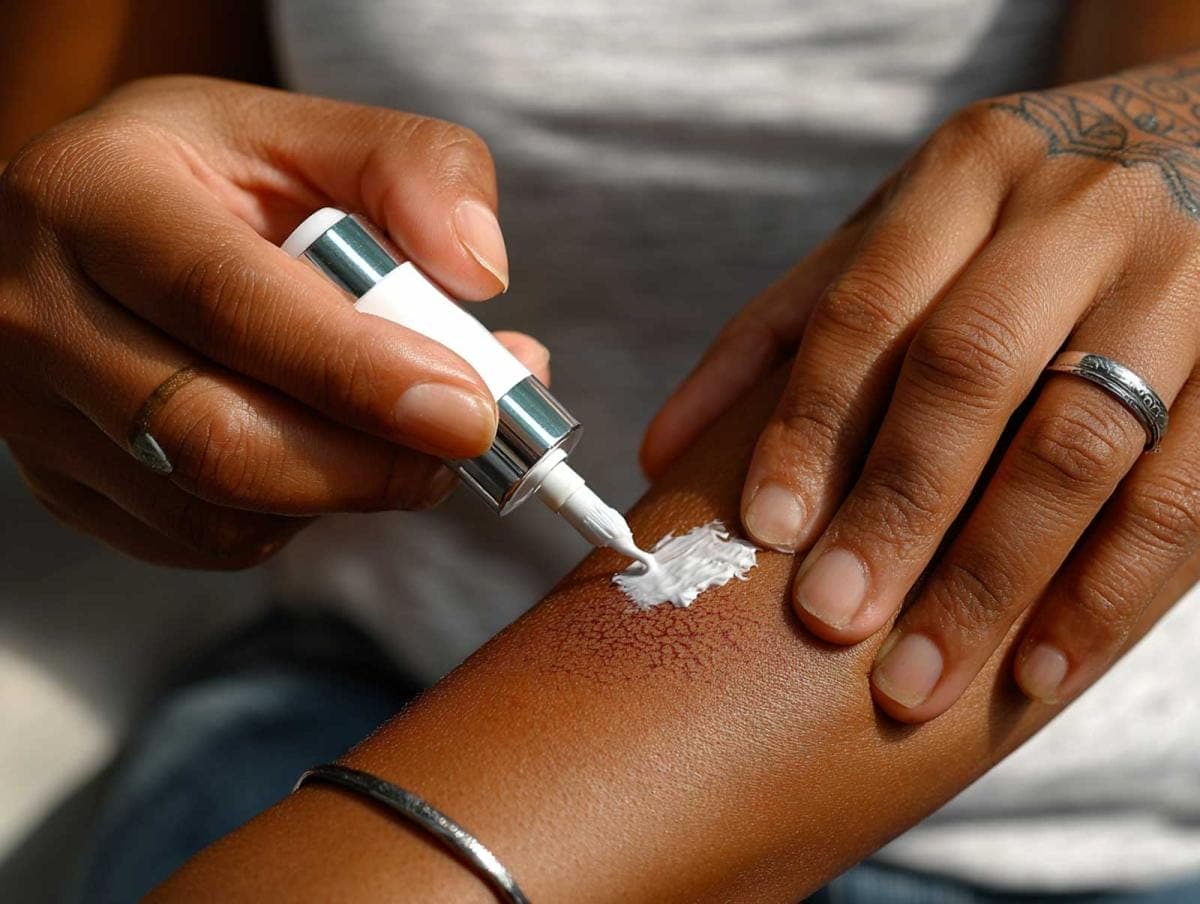 Applying cream to tattooed skin