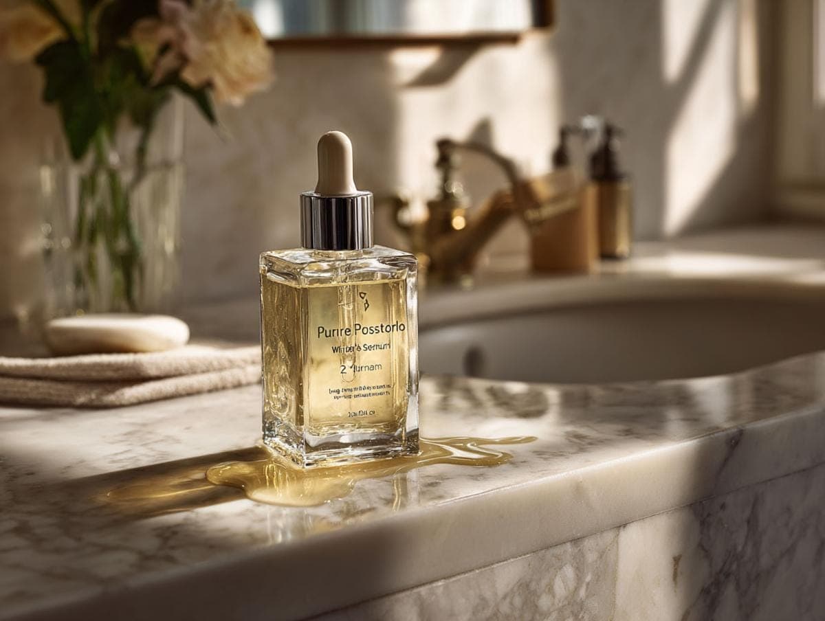 Luxury serum bottle on marble counter