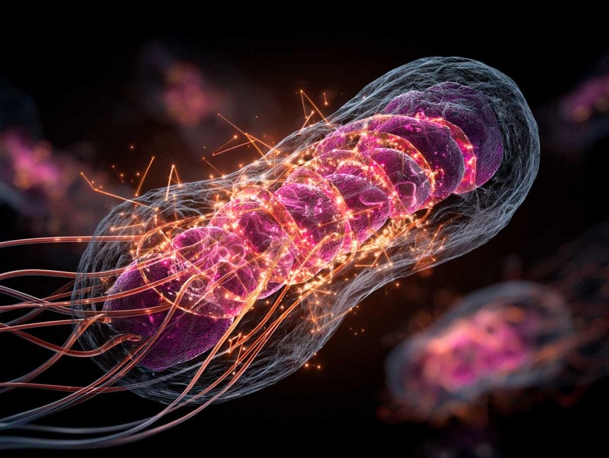 Colorful 3D illustration of a mitochondrion