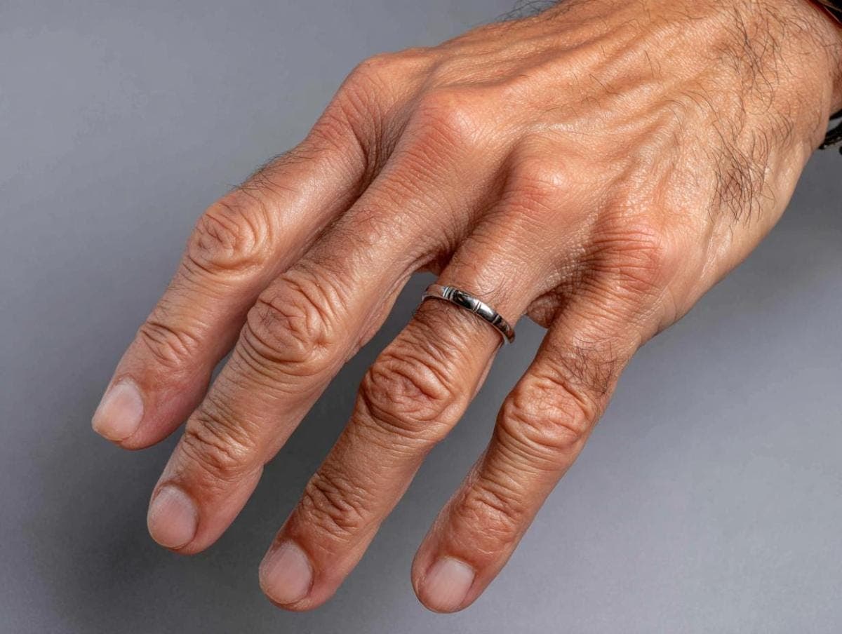 Close-up of hand wearing silver ring